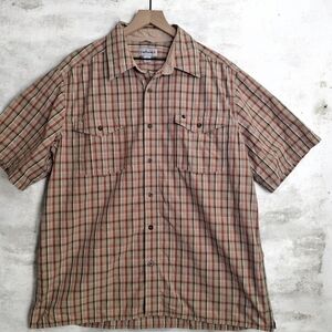 Carhartt Men's Plaid Short Tan, Brown, Orange Sleeve Shirt - Collared, Button Up